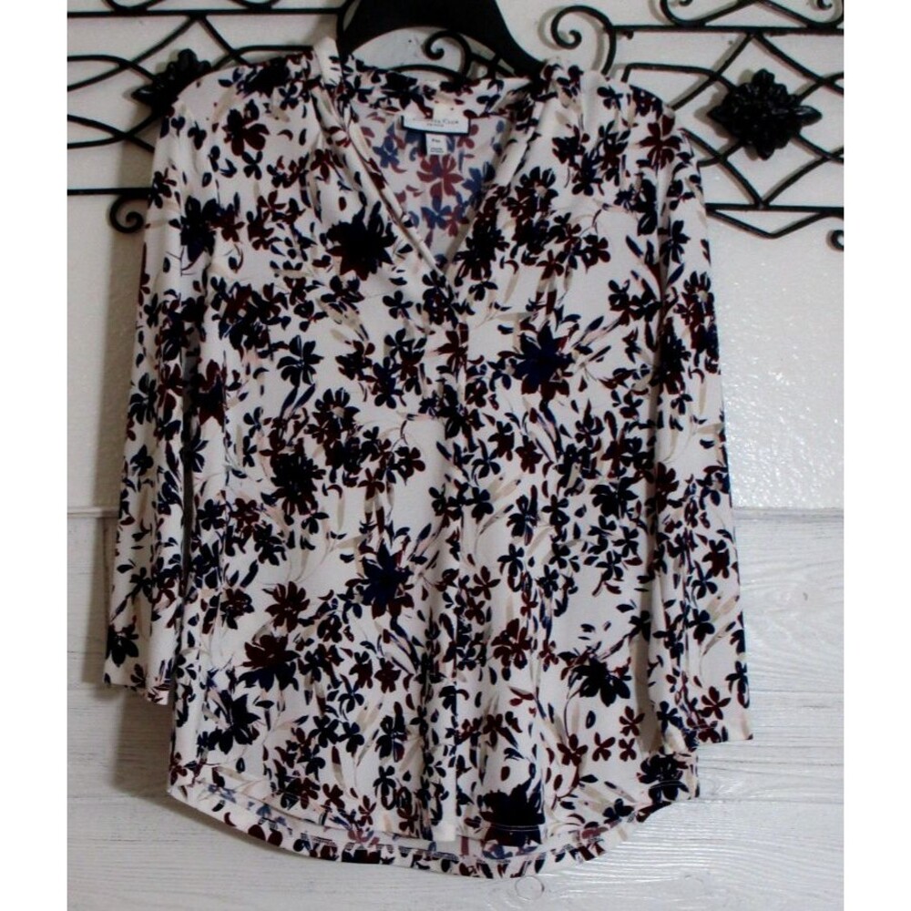 Charter Club Women's Knit Top Size PM Long Sleeve Multicolored Floral V Neck
